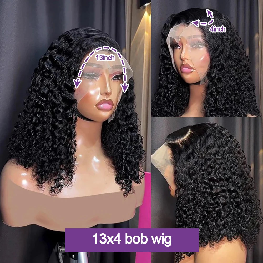 Glueless 13x4 HD Lace Curly Bob Wig 100% Human Hair Pre-Plucked Natural Hairline Short Curly Wig