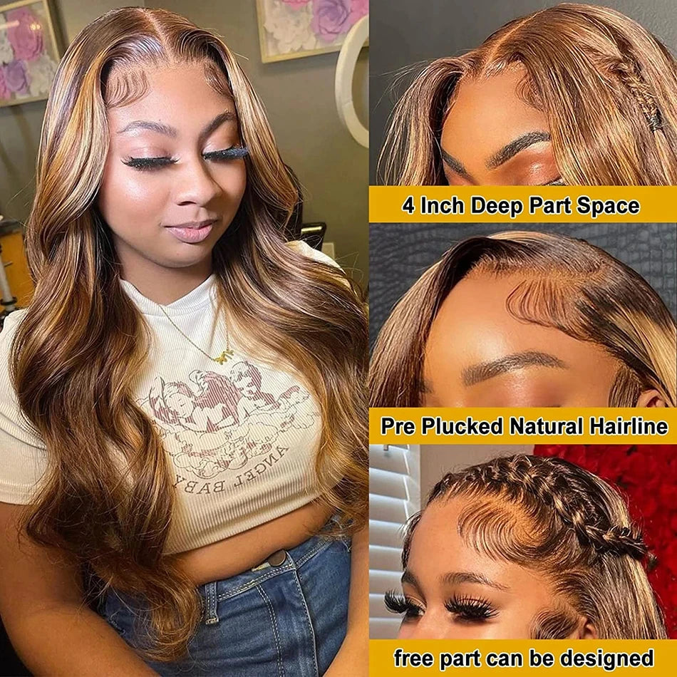 4/27 Highlight Body Wave HD Transparent Lace Front Wig | 13x6 Pre-Plucked Brazilian Remy Human Hair (26+ Inch)