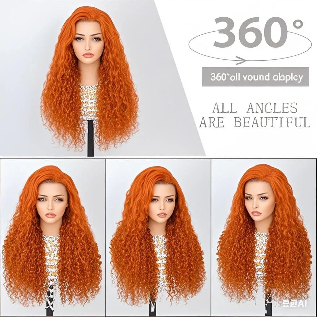 250% Density Ginger Orange Curly HD Transparent Lace Front Human Hair Wig (13x6 / 13x4, Brazilian Remy, 26”+)