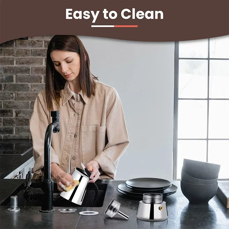 Stainless Steel Moka Pot Espresso Maker (2/4/6/9 Cups) — Classic Italian Coffee Brewing for Home & Travel