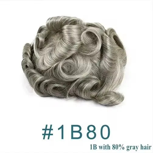 Men's Human Hair Toupee Wig – 30mm Wave, Natural Straight, 0.1mm PU Base