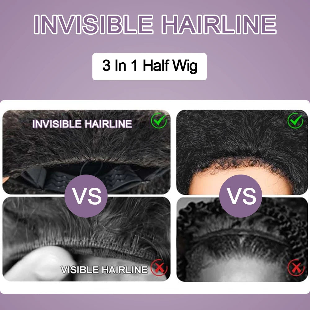 3-in-1 Drawstring Glueless Half Wig (Flip-Over Part) | 100% Remy Human Hair | Deep Wave Water Curly 18–24"