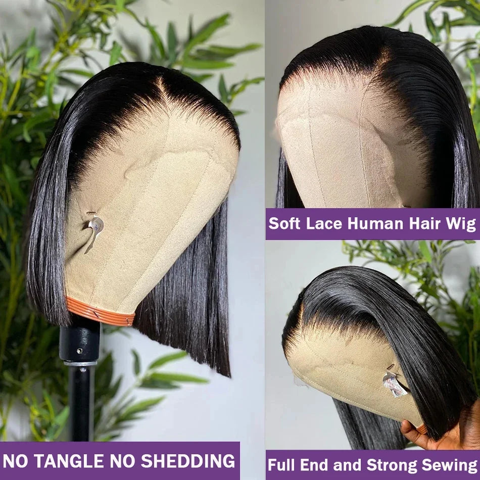 Straight Short Bob 13x4 Lace Front Remy Human Hair Wig (200% Density, Pre-Plucked, Transparent Swiss Lace)