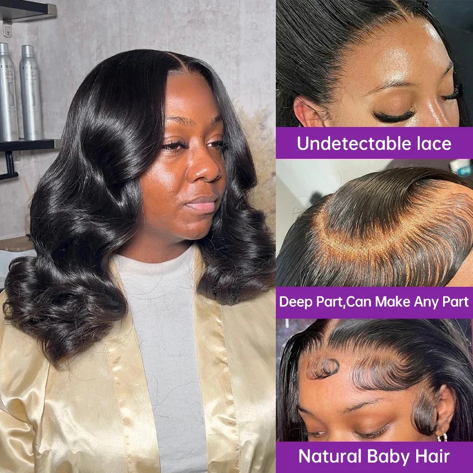 Brazilian Body Wave Short Bob Human Hair Wig 13x4 HD Transparent Lace (250% Density)