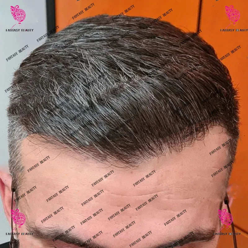 Men's Human Hair Toupee Wig – 30mm Wave, Natural Straight, 0.1mm PU Base