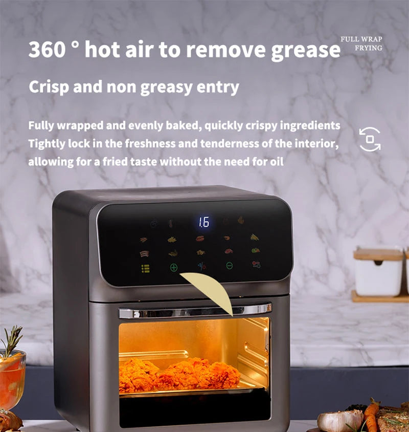 Smart 10L Oil-Free Air Fryer Oven with 360° Hot Air Convection — Large Capacity Electric Cooker for Healthy Home Cooking