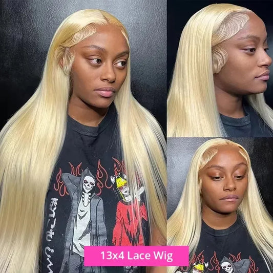 40" 613 Honey Blonde Straight HD Lace Front Human Hair Wig 13x6, 200% Density