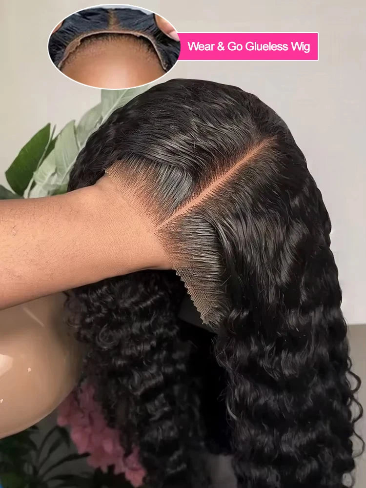 300% Density 40–46 Inch Deep Wave Lace Front Human Hair Wig | 13x6 HD Glueless Curly Wig