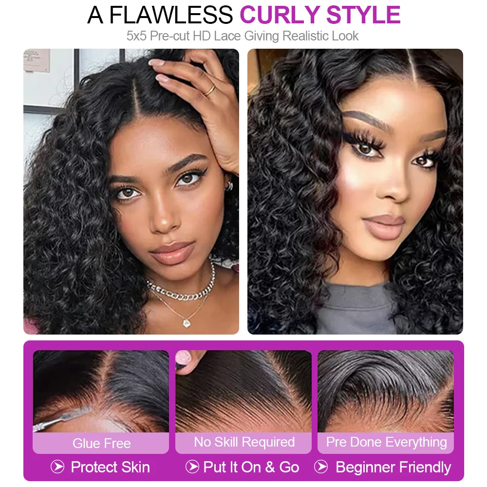 Glueless Deep Wave Bob Human Hair Wig 13x6 Lace Frontal (250% Density)