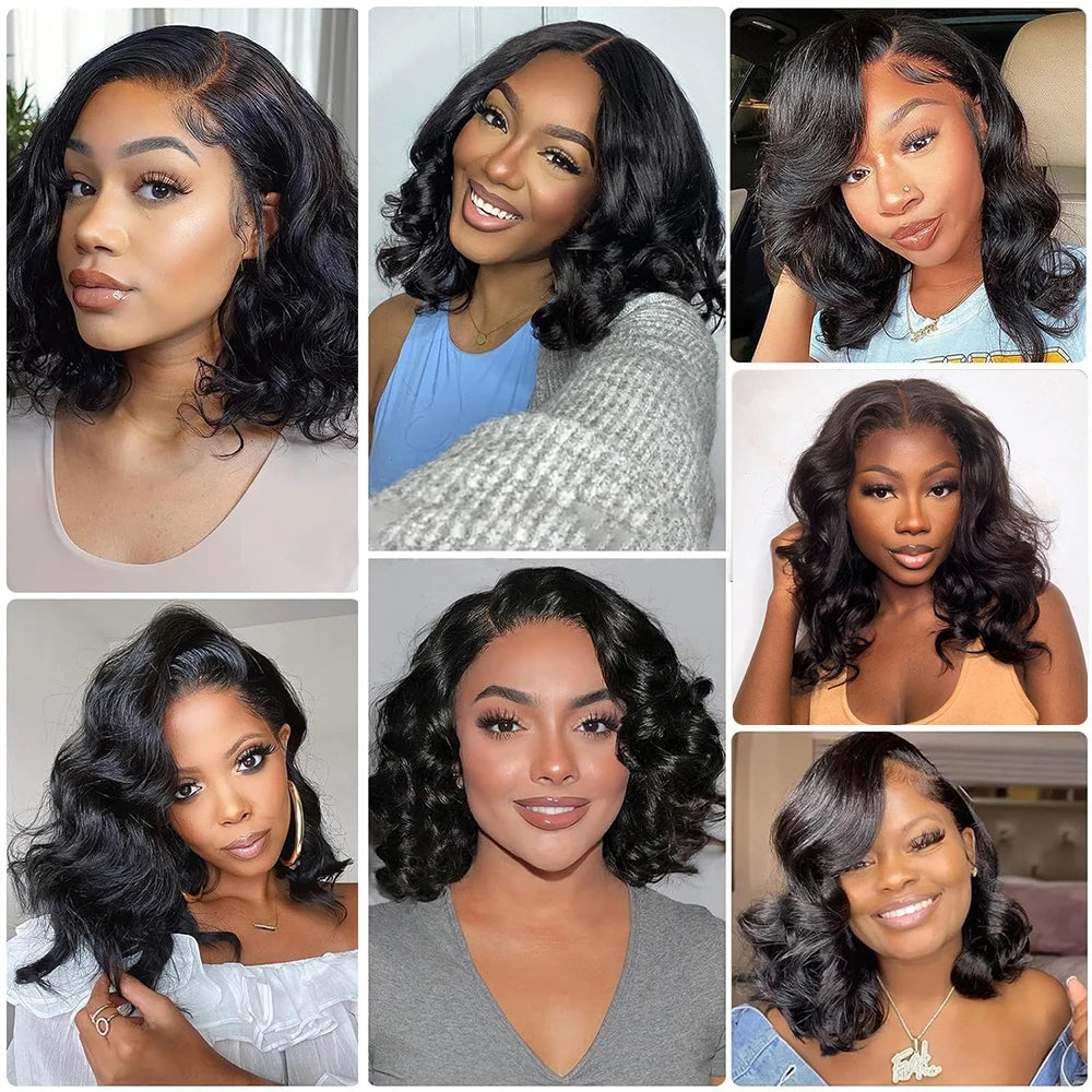 Glueless Body Wave Bob HD Lace Frontal Human Hair Wig (13x6, Transparent Lace, Brazilian Remy, Short 4–16")