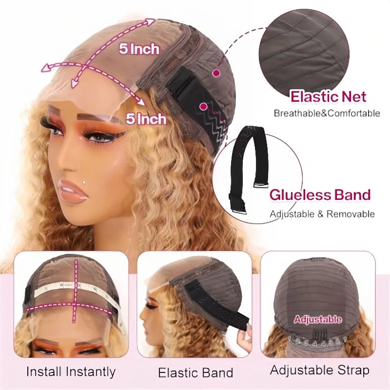 Deep Wave Bob Wig – 5x5 HD Lace Front, Glueless, 4/27 Ombre Highlight, 220% Density Human Hair