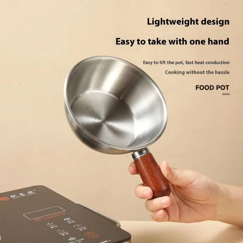 Stainless Steel Bowl with Walnut Wood Handle – 14cm Fruit & Salad Serving Bowl