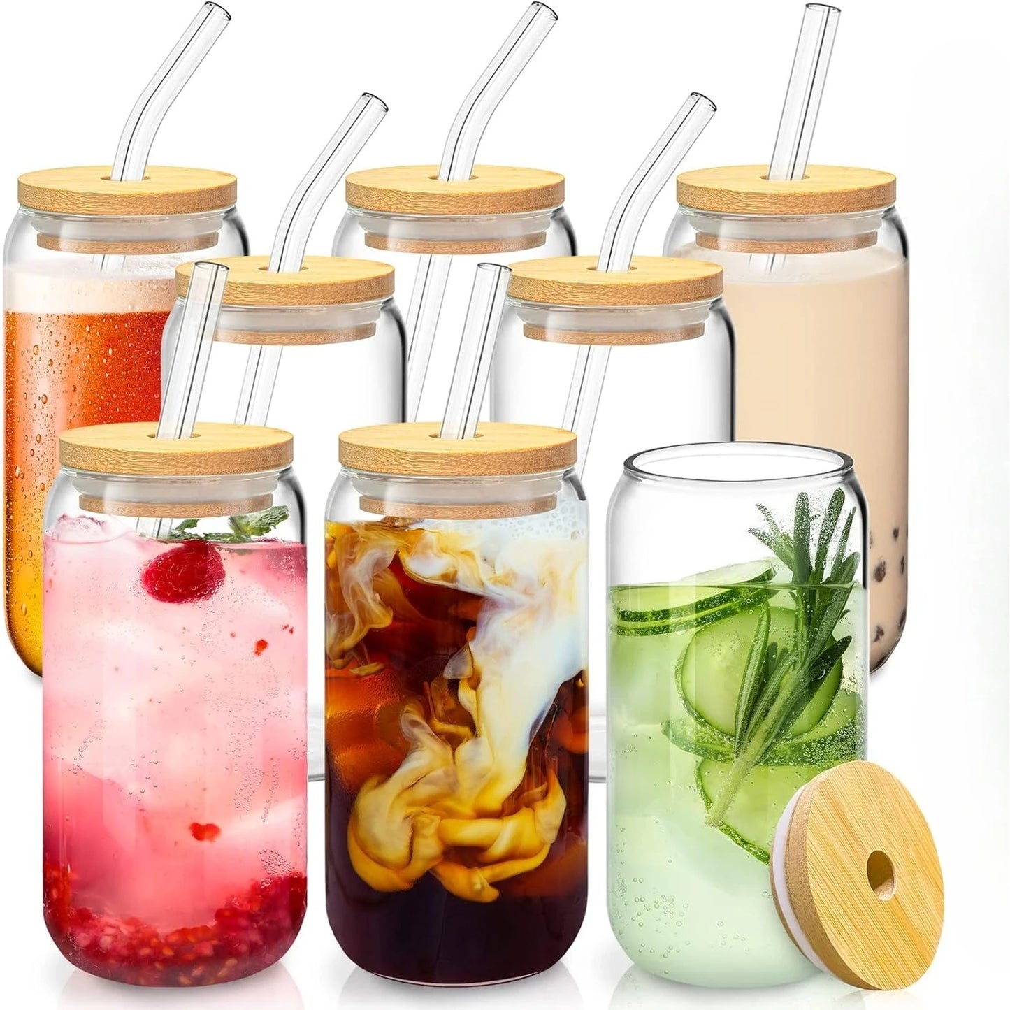 Borosilicate Glass Drinking Cup with Bamboo Lid – Durable Jar-Shaped Coffee & Tea Mug
