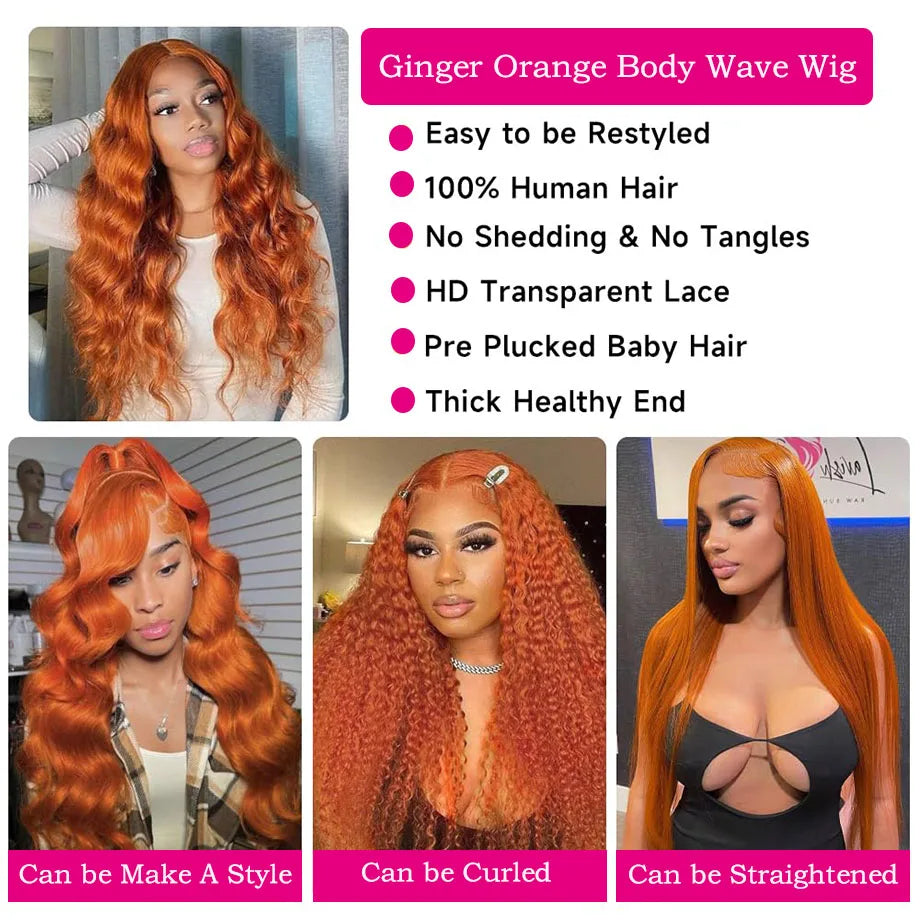 Curvique Ginger Body Wave 13x6 HD Lace Front Human Hair Wig (Brazilian Remy, Long 26+ Inch)