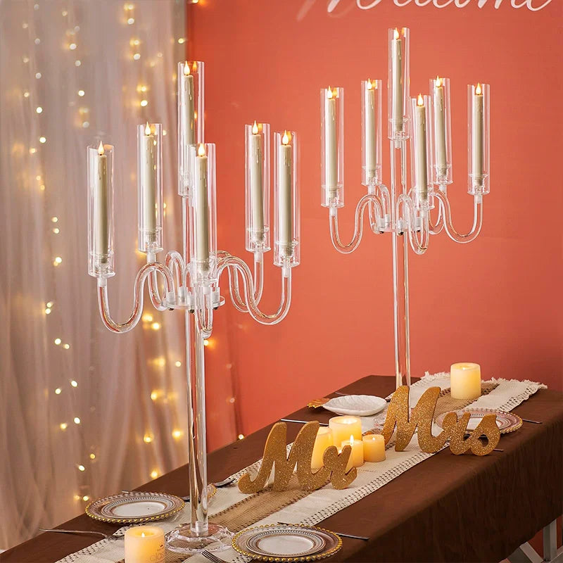 Acrylic LED Candle Holder Centerpiece – 6-Arm 37.4” Wedding Table Decor
