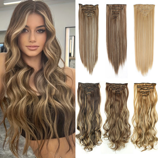 7Pcs Clip-in Hair Extensions | 24 Inch Straight | 60 Colors | Heat Resistant Fiber
