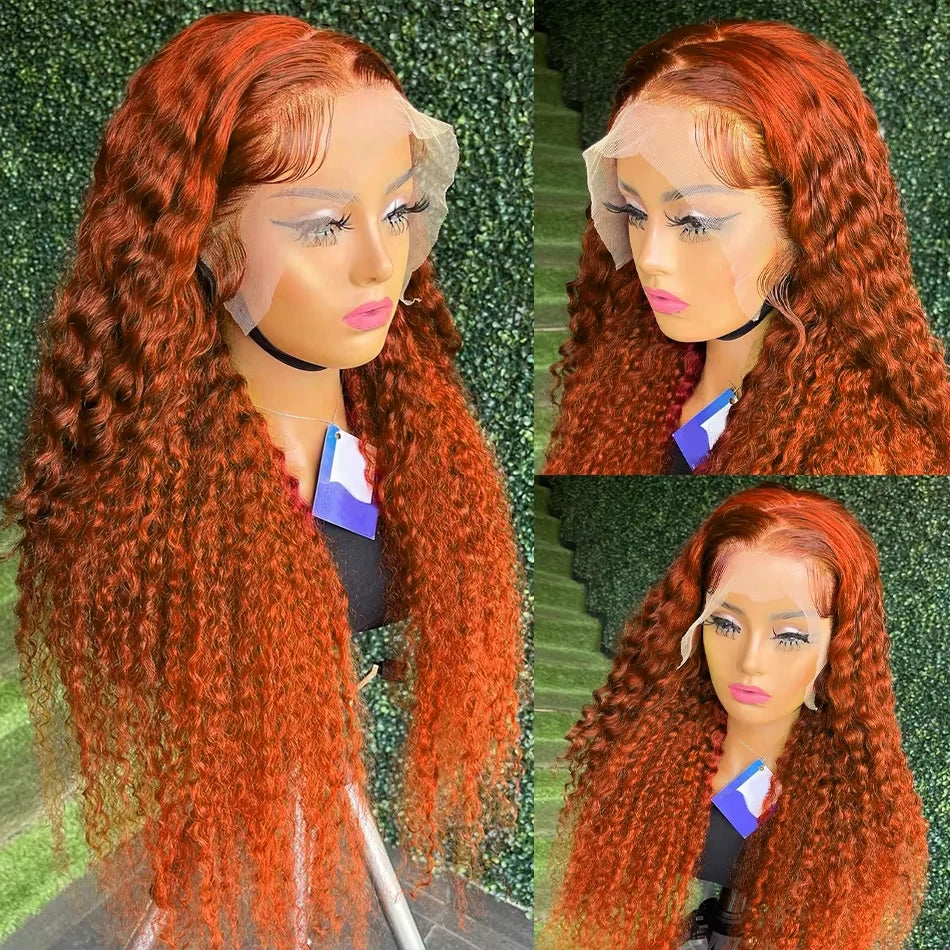 Orange Ginger Water Wave HD Lace Front Human Hair Wig | Transparent Lace 13x6 / 13x4 Pre-Plucked (30 Inch)