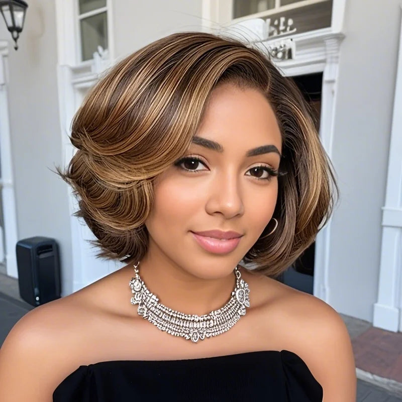 13x4 Lace Front Piano Highlight Straight Human Hair Bob Wig – 180% Density