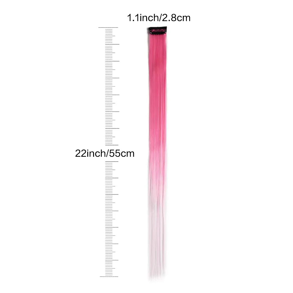Colored Party Highlight Clip-In Hair Extensions | Synthetic Straight | 6pcs 70g | 22 Inch | Multi-Color