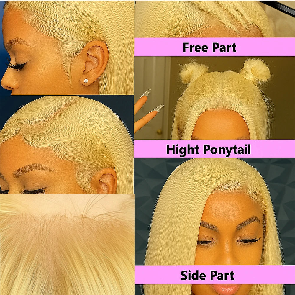 13x4 Blonde HD Transparent Lace Front Wig – 613 Short Straight Bob Human Hair Wig for Women