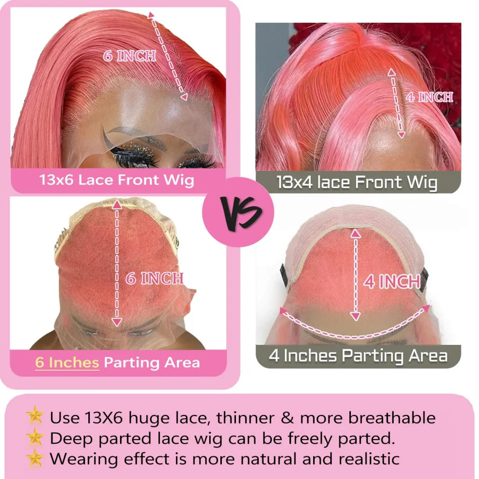 Pink Body Wave 13x6 HD Lace Front Human Hair Wig 30 Inch – 250% Density Brazilian Remy Hair