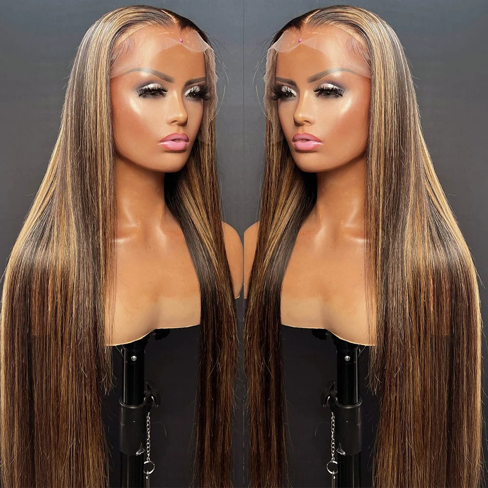 Silkwave 13x4 & 13x6 Highlight Straight Human Hair Lace Front Wig – Brown Blonde 4/27 Pre-Plucked Brazilian Remy