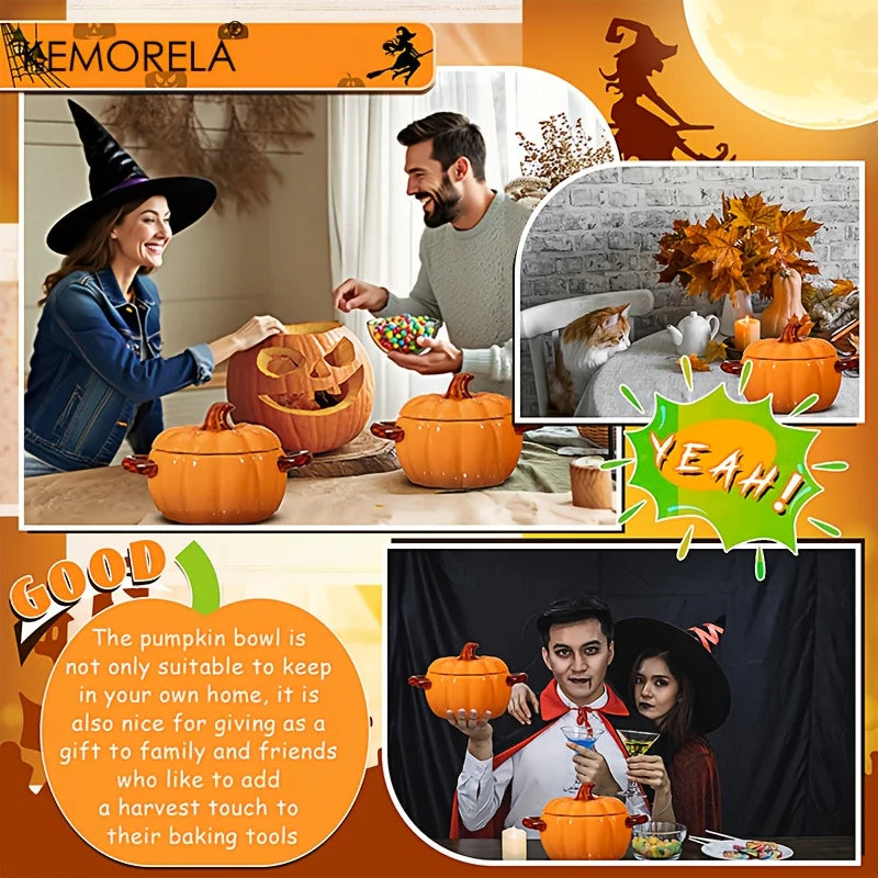 Ceramic Pumpkin Casserole Dish – Oven-Safe Pot with Lid for Halloween & Thanksgiving