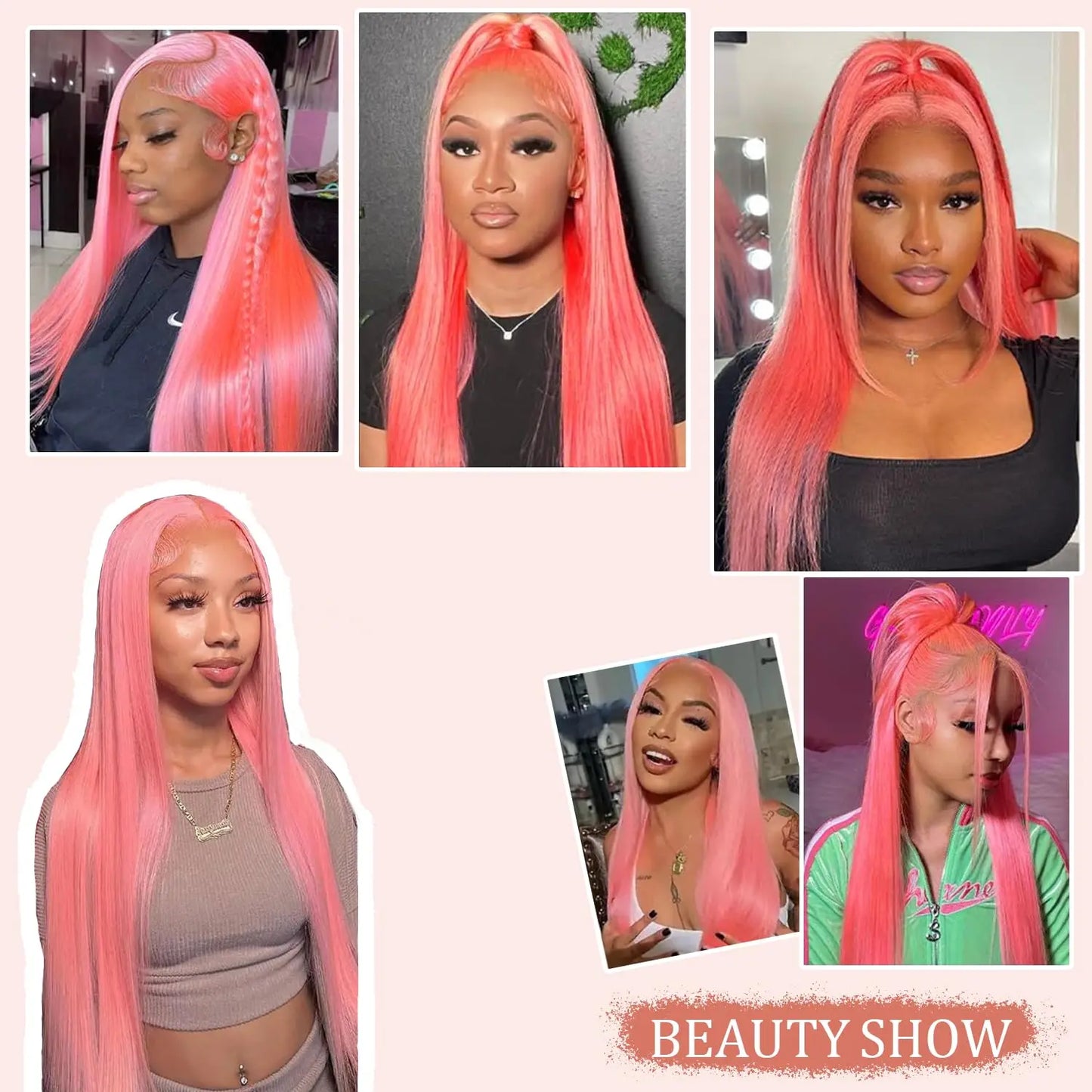 Pink Straight HD Lace Front Human Hair Wig 250% Density – 30 Inch