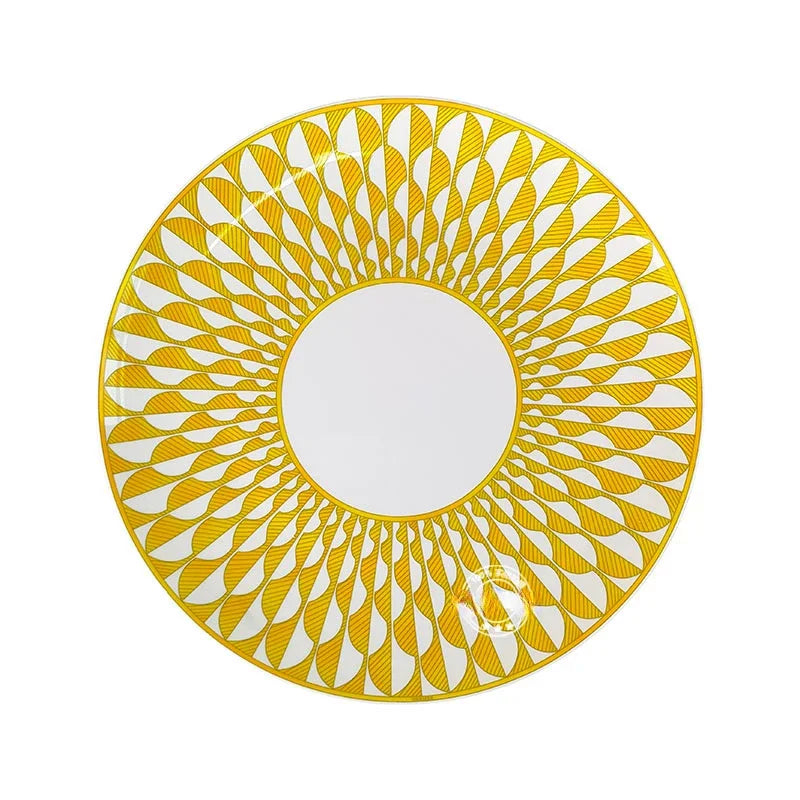 European Style Bone China Tableware Set – Sunshine Geometric Steak Plate & Cup Gift Set for Elegant Dining