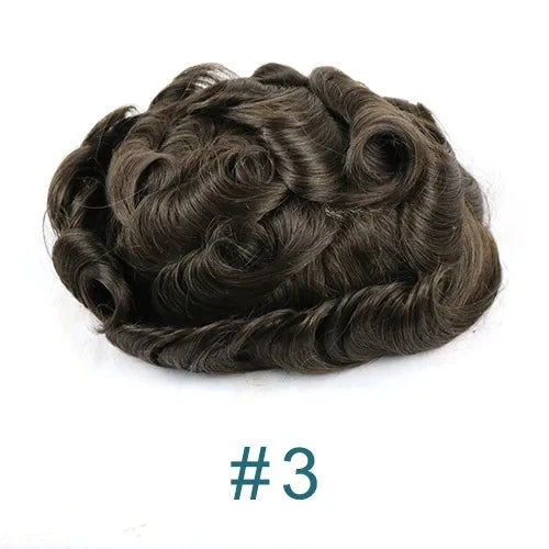 Men's Human Hair Toupee Wig – 30mm Wave, Natural Straight, 0.1mm PU Base
