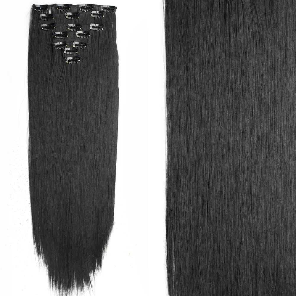 7Pcs Clip-in Hair Extensions | 24 Inch Straight | 60 Colors | Heat Resistant Fiber