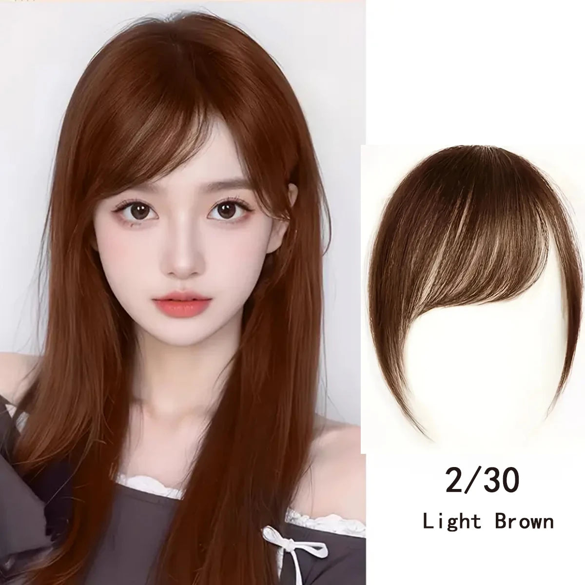 Slanted Air Bangs Clip-In Hairpiece | Synthetic Fringe Extension | 8 Inch | Light Airy | Black Brown