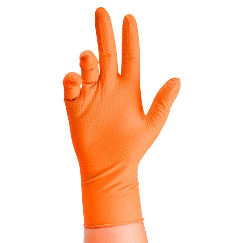 Heavy Duty 8Mil Orange Nitrile Gloves – Industrial Disposable Work Gloves with Diamond Grip for Mechanics & Cleaningg