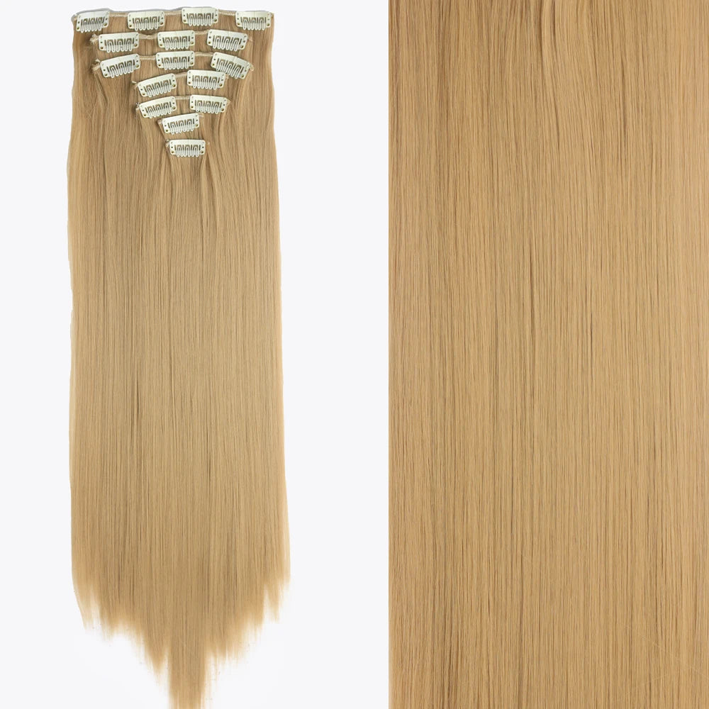 7Pcs Clip-in Hair Extensions | 24 Inch Straight | 60 Colors | Heat Resistant Fiber
