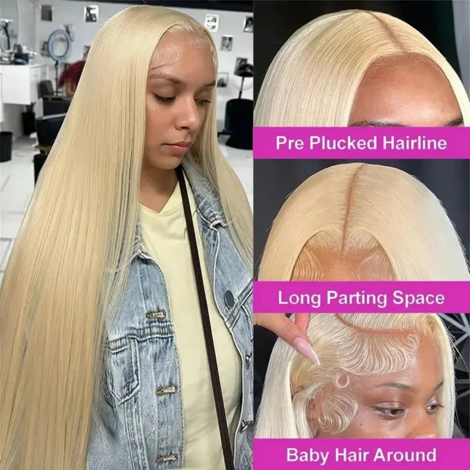 Blonde 613 HD Lace Frontal Straight Brazilian Wig – 40 Inch, 250% Density, 13×6 Transparent Lace