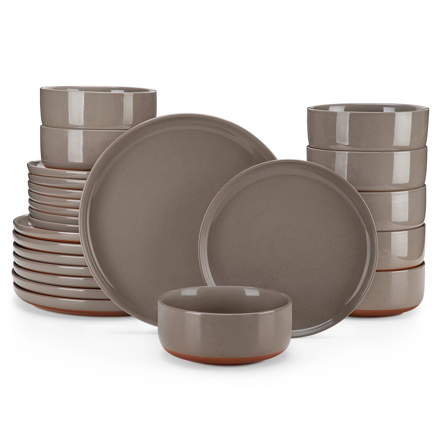 MALACASA TARA 12/24-Piece Stoneware Dinnerware Set – Curved Edge Sesame Glaze Plates & Bowls for 4/6 Person Dining