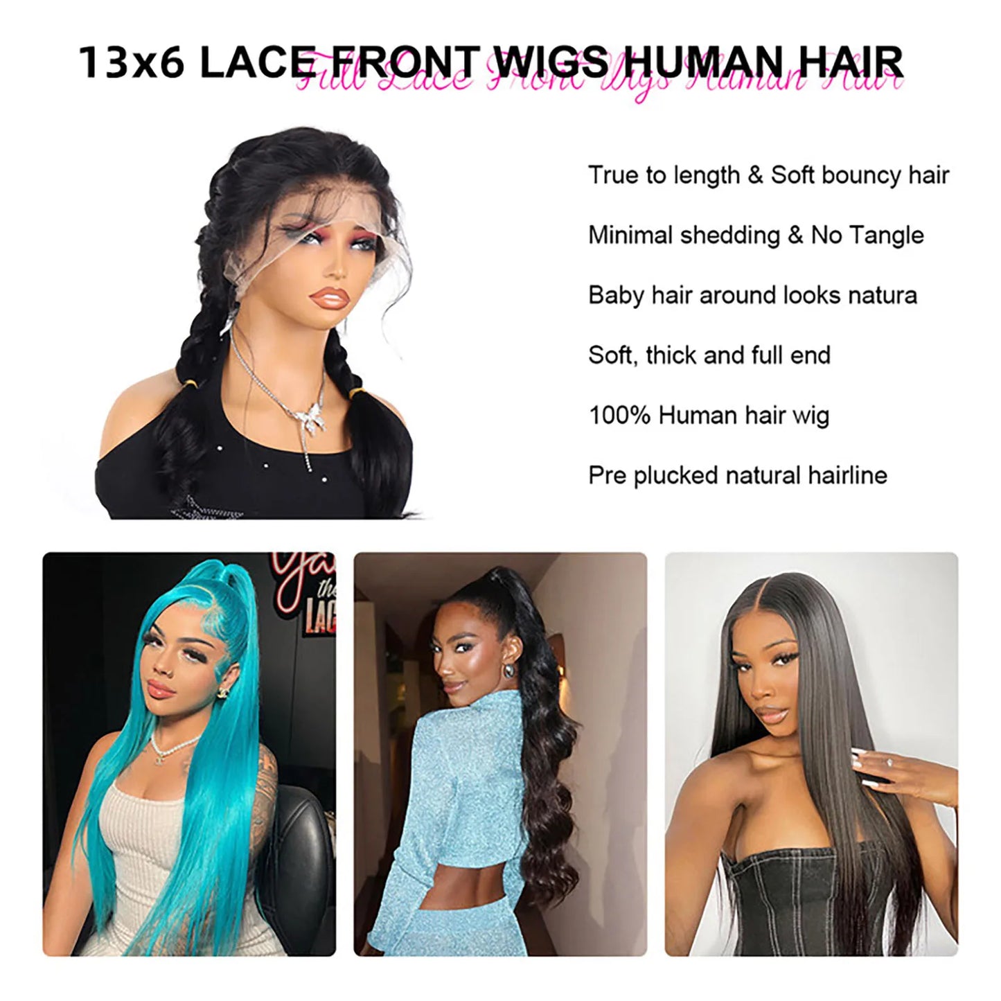 13x6 HD Transparent Lace Front Bone Straight Human Hair Wig – Pre-Plucked, 30–40 Inch