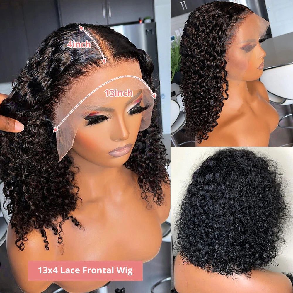 Deep Water Wave Curly Bob Human Hair Wig – 13x6 Transparent Lace Frontal, Glueless (7x5), 250% Density (12–14 Inch)