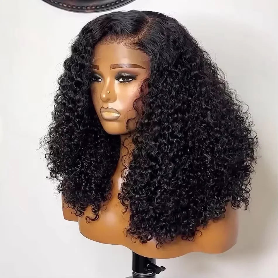 Luxexuan 200% Density Curly Bob 13x4 Lace Front Human Hair Wig (Deep Wave, Vietnamese Remy, Short 4–16 Inch)