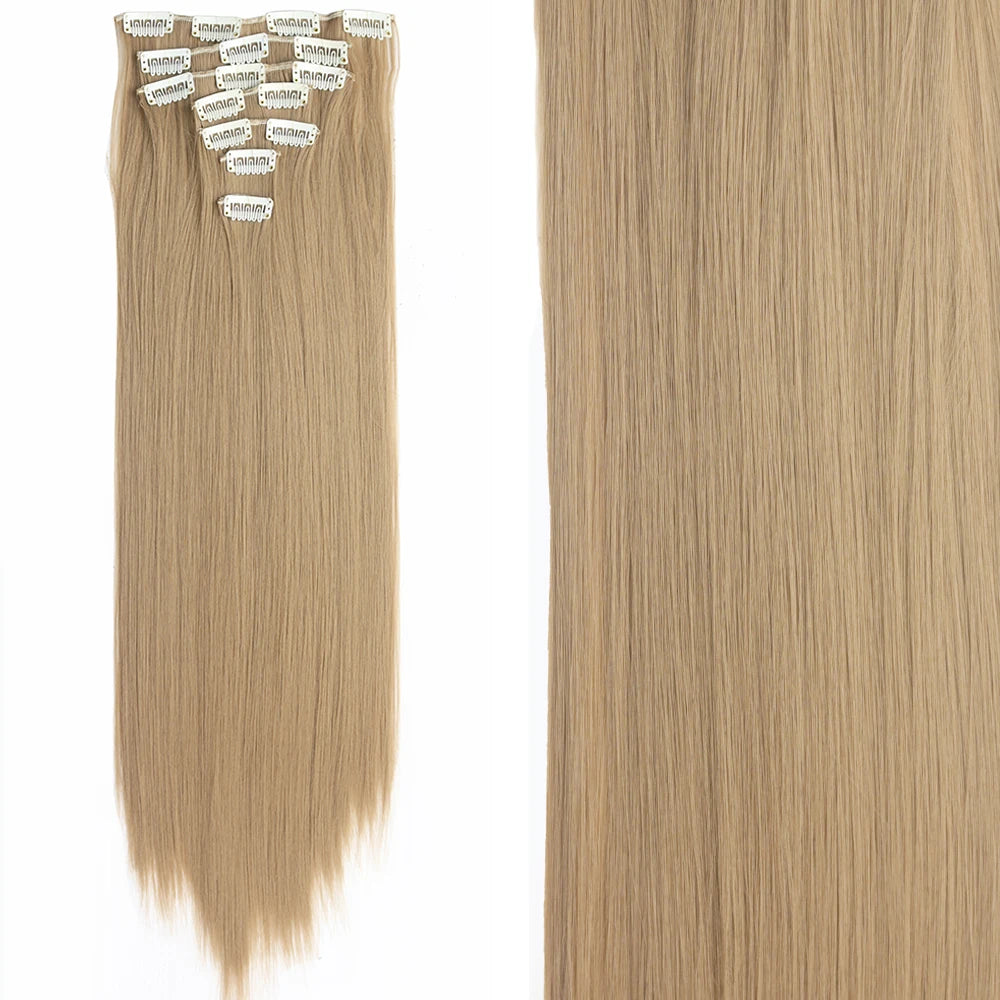 7Pcs Clip-in Hair Extensions | 24 Inch Straight | 60 Colors | Heat Resistant Fiber