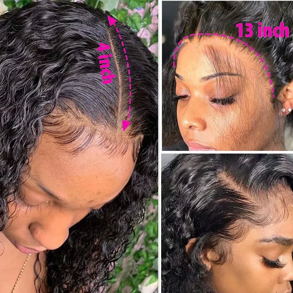 Deep Wave Short Bob 13x4 Lace Front Remy Human Hair Wig (Transparent Swiss Lace, Pre-Plucked Look)