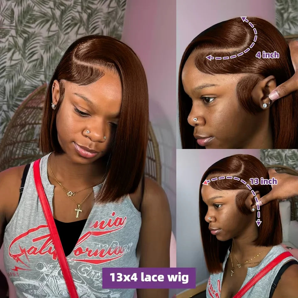 Chocolate Brown #4 Straight Bob 13x4 HD Transparent Lace Front Wig (220% Density)