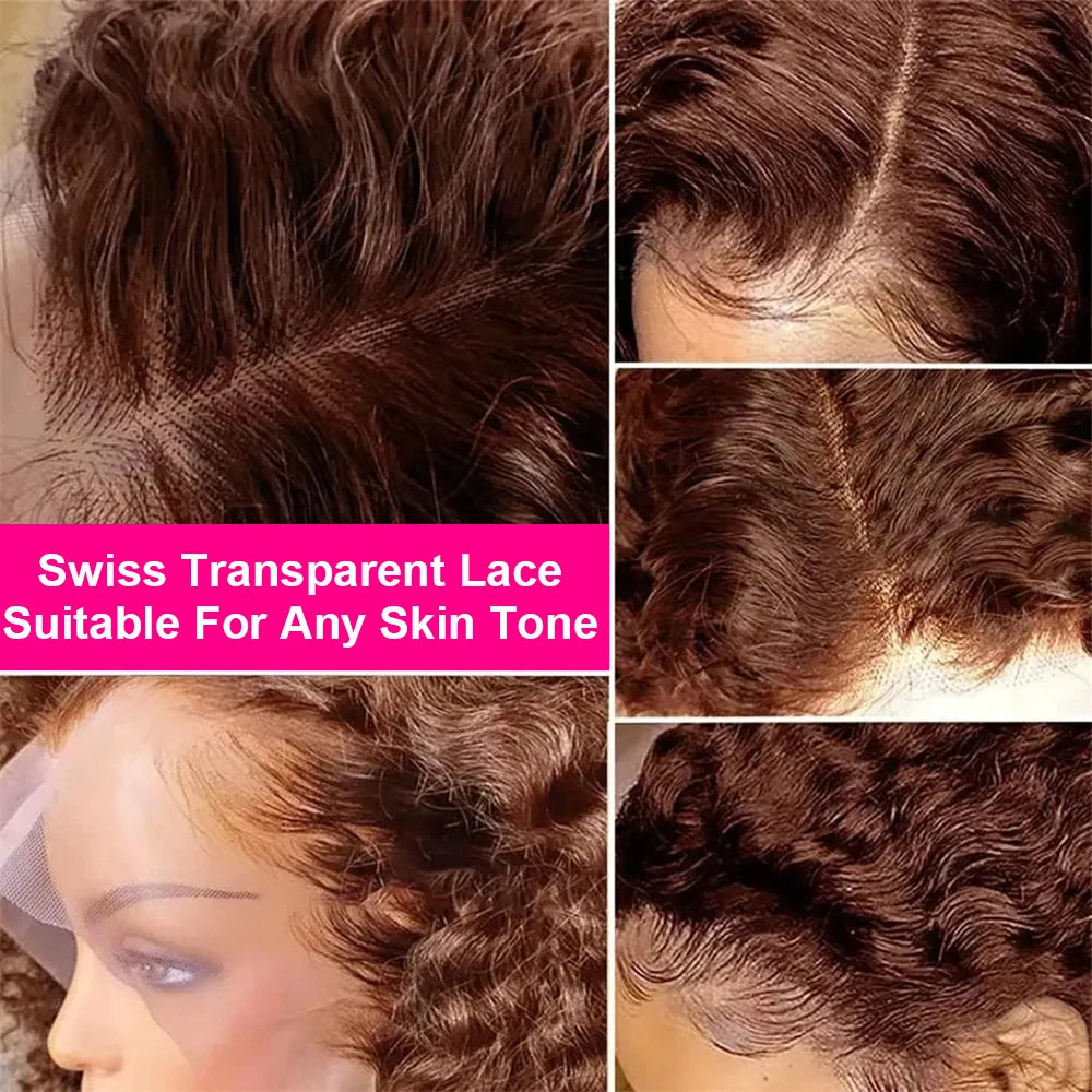 Happy Monday #4 Chocolate Brown Kinky Curly Bob Wig – 13x4 HD Transparent Lace Front, Deep Wave Remy Human Hair (Pre-plucked)