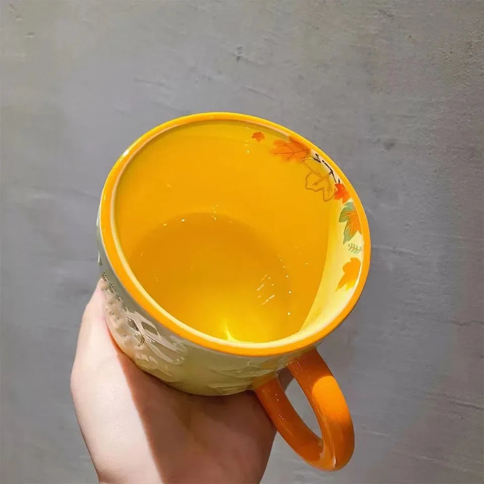 Autumn Forest Animal Ceramic Mug with Lid – Cute Fox, Rabbit & Squirrel Cup