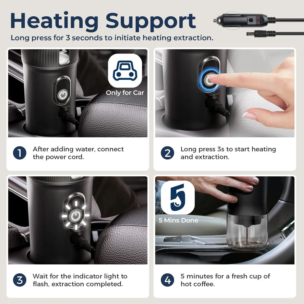 Portable 12V Espresso Coffee Maker – Compact Travel Machine for Car, Camping & Outdoors