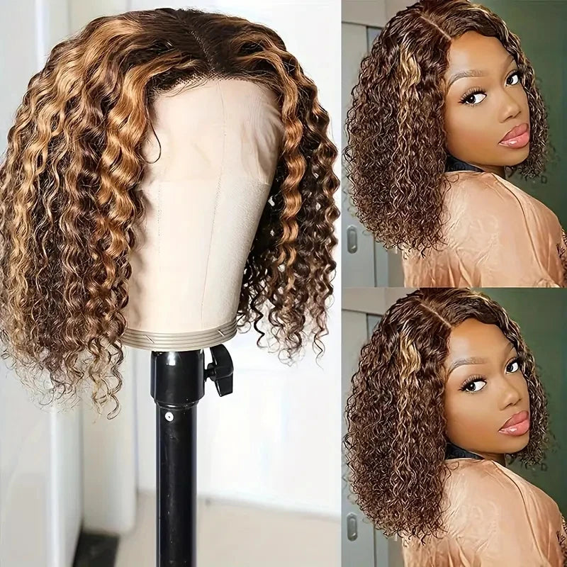 Deep Wave Bob Wig – 5x5 HD Lace Front, Glueless, 4/27 Ombre Highlight, 220% Density Human Hair
