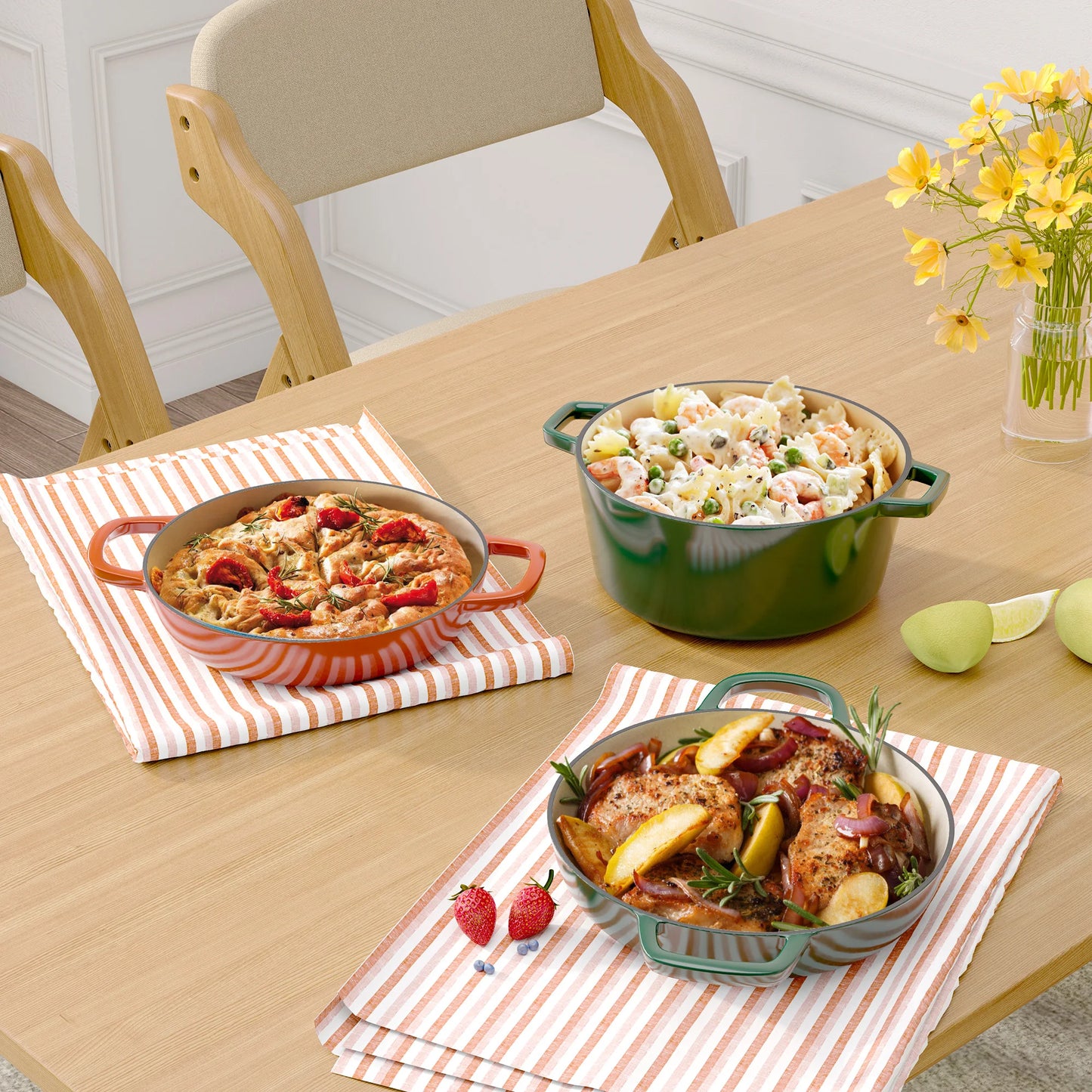 3QT Enamel Cast Iron Dutch Oven – Nonstick, Oven Safe up to 500°F