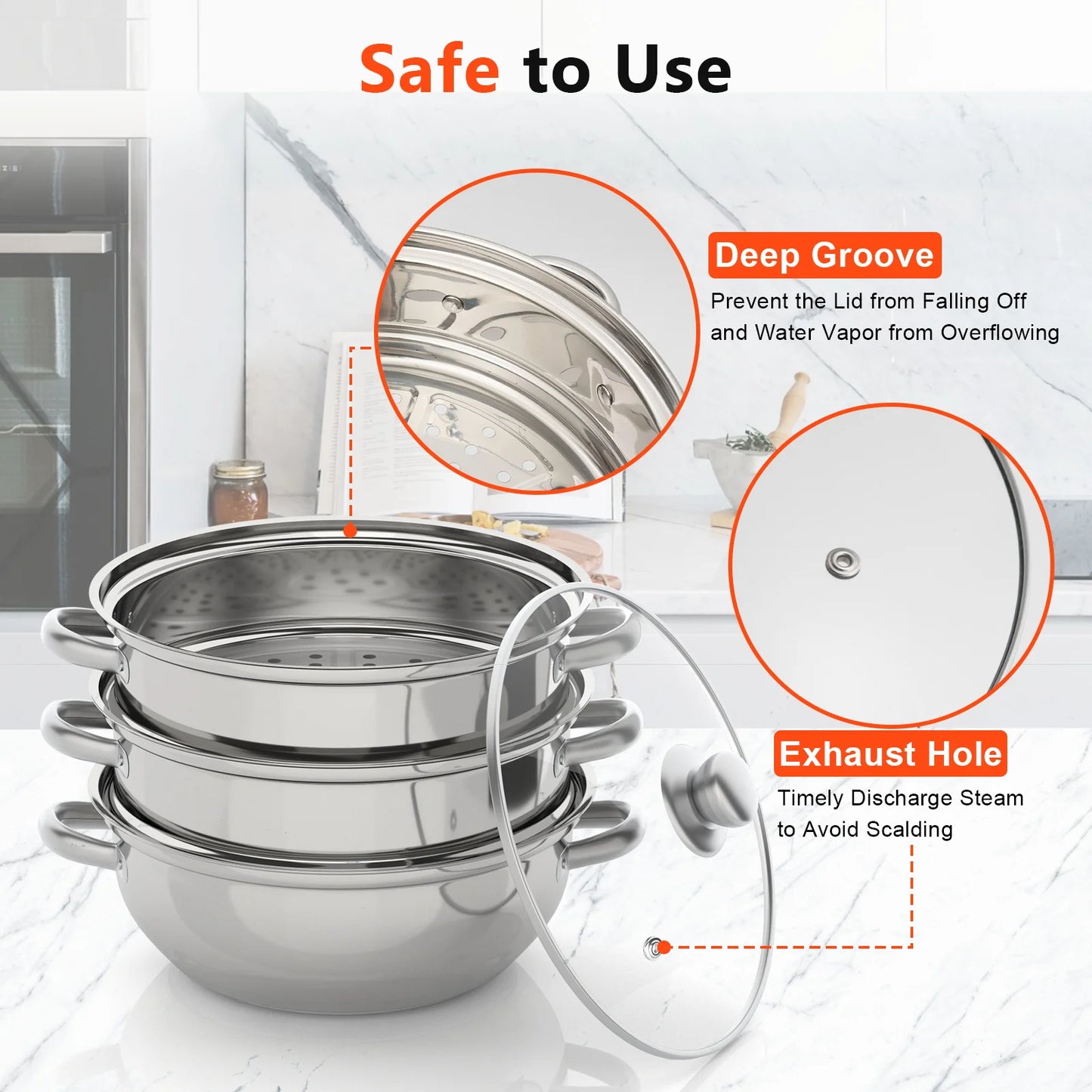 28CM 3-Tier Stainless Steel Food Steamer – Multi-Function Cooking Pot for Kitchen
