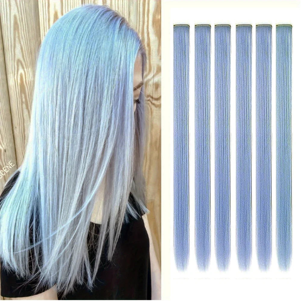 Colored Party Highlight Clip-In Hair Extensions | Synthetic Straight | 6pcs 70g | 22 Inch | Multi-Color