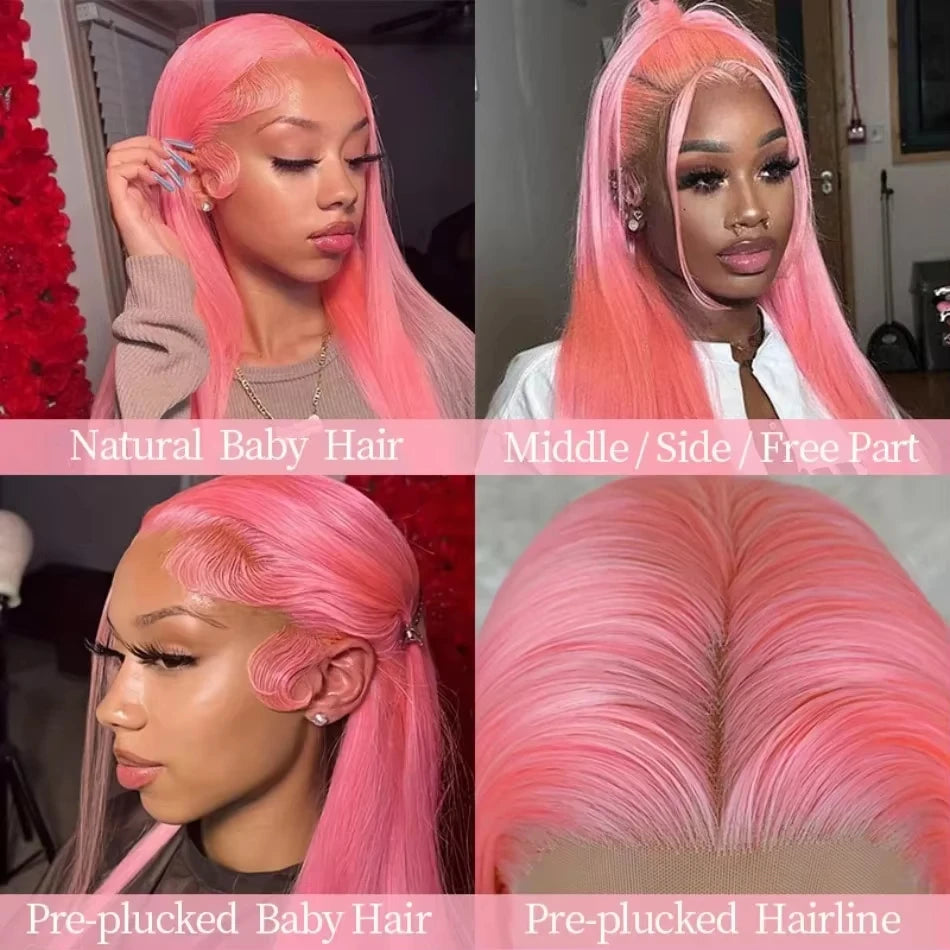 Pink Straight Lace Front Human Hair Wig – Transparent Lace 13x6 (30–36 Inch)  2) Shopify Product Descrip